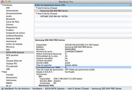 Instalación de una Samsung SSD 840 Pro en un MacBook Pro Early 2011 con Mavericks 10.9.4